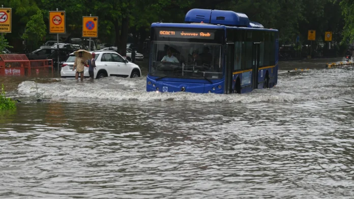 Roads waterlogged in parts of Delhi after a spell of rain