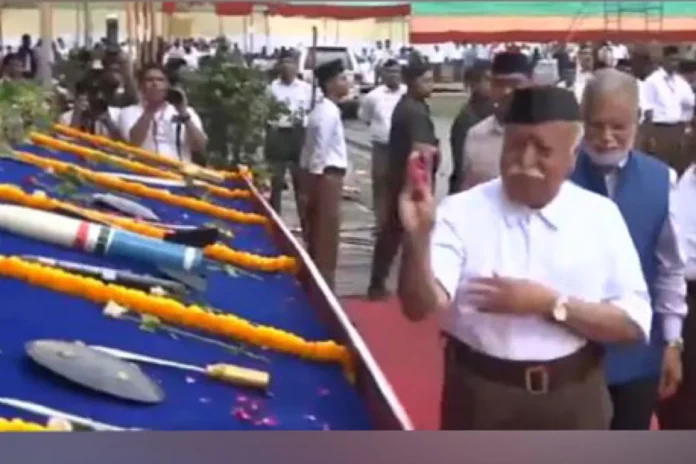 RSS Chief Mohan Bhagwat Performs 'Shastra Pooja' At Annual Vijayadashami Programme In Nagpur