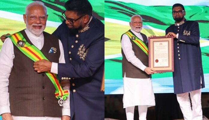 PM Modi Conferred With Guyana's Highest National Award 'The Order Of Excellence'