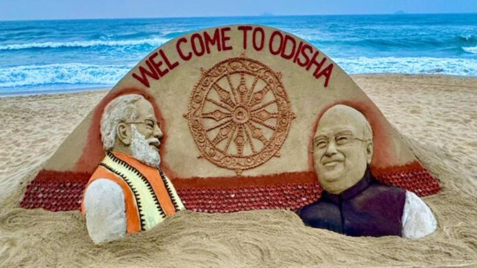 Sand Art Created To Welcome PM Narendra Modi And Union Minister Amit Shah Ahead Of DG-IGP Conference