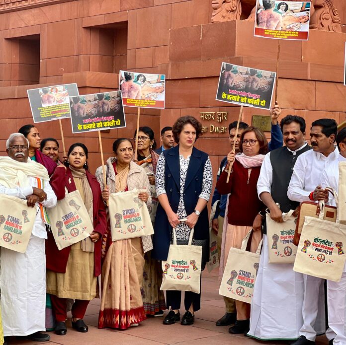 Priyanka Gandhi Vadra Stages Protest In Parliament Over Persecution Of Minorities In Bangladesh