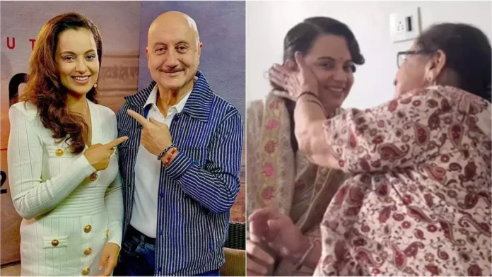 Kangana Ranaut Seeks Blessings From Anupam Kher's Mother For Upcoming Film 'Emergency'