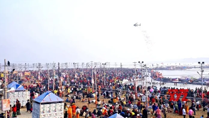 Yogi Government Continues Flower Shower On Ghats And Akharas For Second Day At Mahakumbh