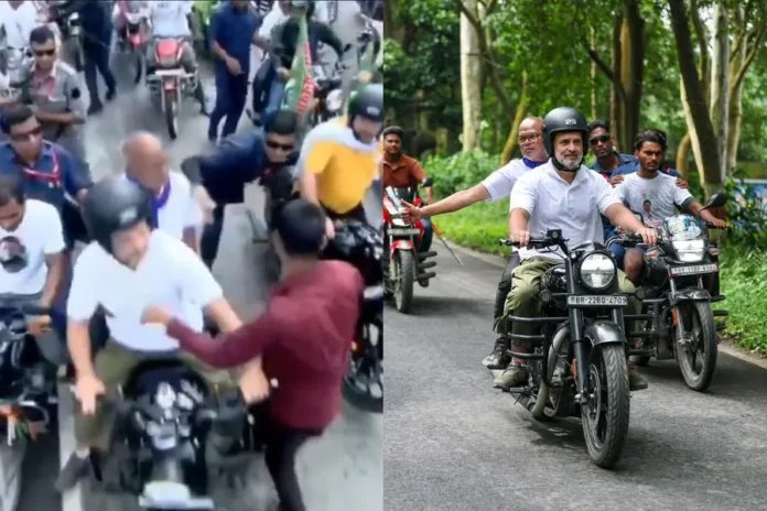 Fan Kisses Rahul Gandhi During Bike Rally In Bihar's Purnea, Security Breached