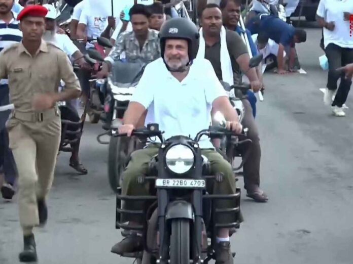 ‘Voter Adhikaar Yatra’: Rahul Gandhi, Tejashwi Yadav Ride Motorbikes In Purnea