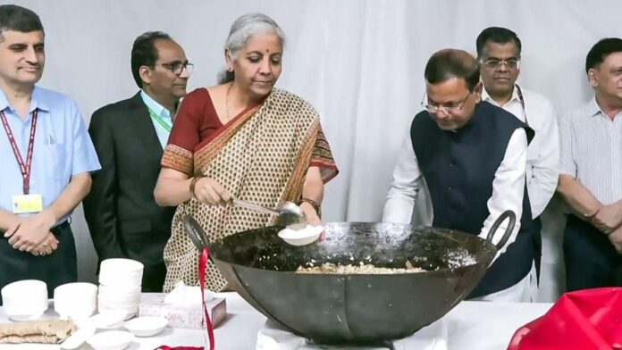 FM Nirmala Sitharaman Leads Halwa Ceremony for Budget 2026-27