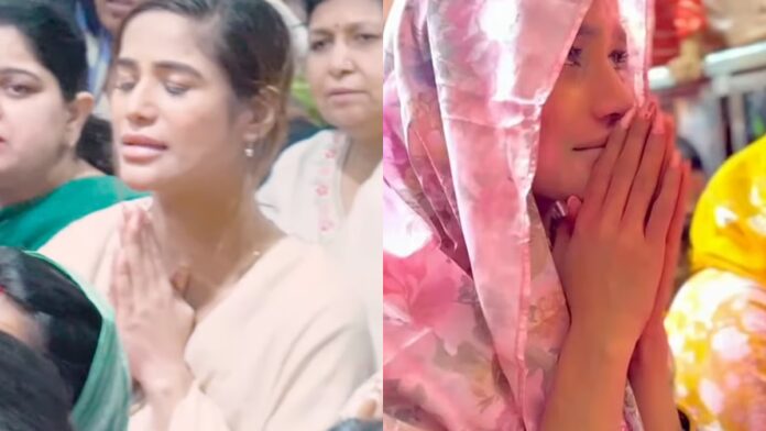 Poonam Pandey Gets Emotional During Vrindavan Visit, Meets Premanand Ji Maharaj